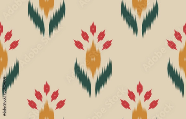 Fototapeta Ethnic flower Ikat seamless pattern traditional. Fabric Indian style. Design for background, wallpaper, illustration, fabric, clothing, carpet, textile, batik, embroidery.