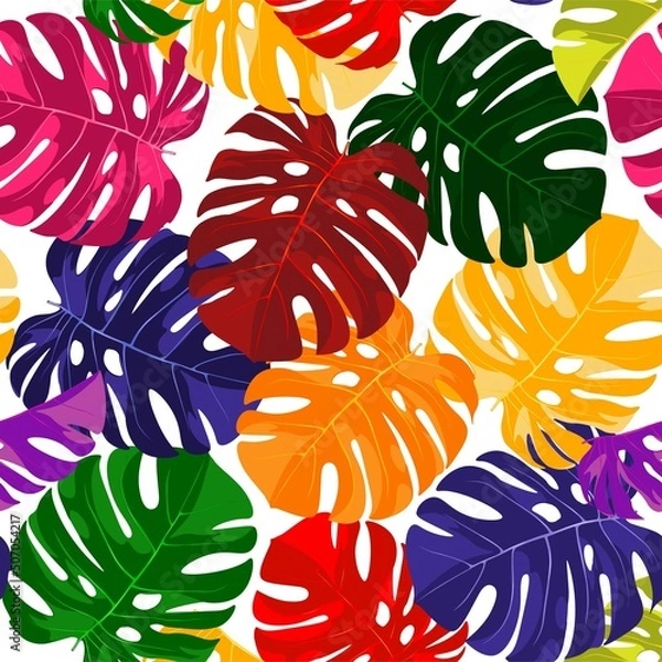 Fototapeta Seamless tropical pattern with exotic leaves.