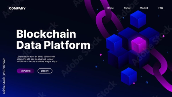 Fototapeta Blockchain Data Platform. Landing Page Template. Vector illustration