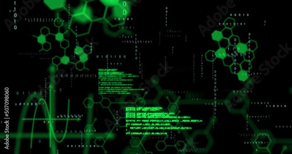 Fototapeta Image of data processing on black background