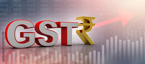 Fototapeta 3d rendering GST Tax India with rupee sign
