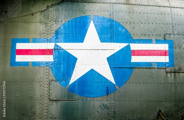 Fototapeta Military plane with star and stripe sign.
