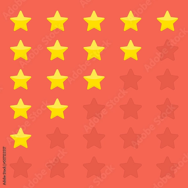 Fototapeta Review rating bubble with gold stars rate. Customer feedback concept. Template of reviews stars rate. Rank or level of satisfaction rating. Vector illustration in flat style. EPS 10.