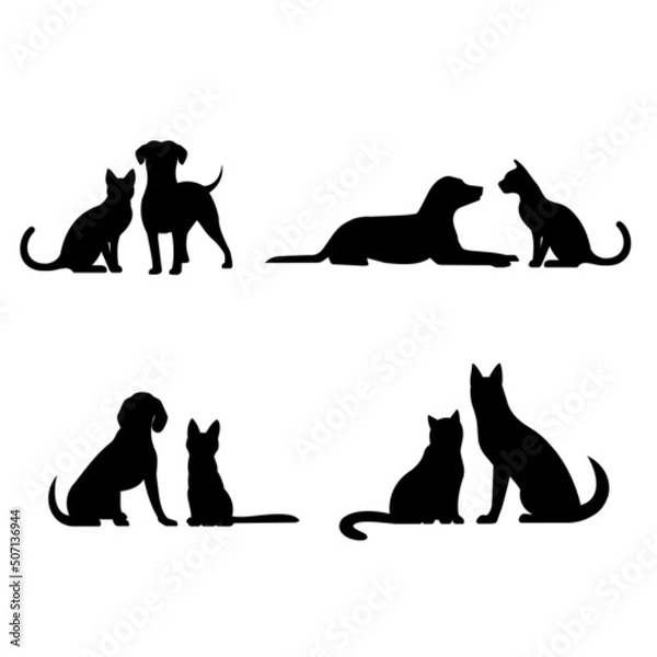 Obraz Cat and dog silhouettes vector illustration