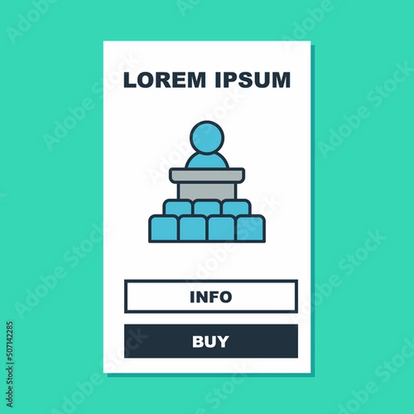 Fototapeta Filled outline Speaker icon isolated on turquoise background. Orator speaking from tribune. Public speech. Person on podium. Vector