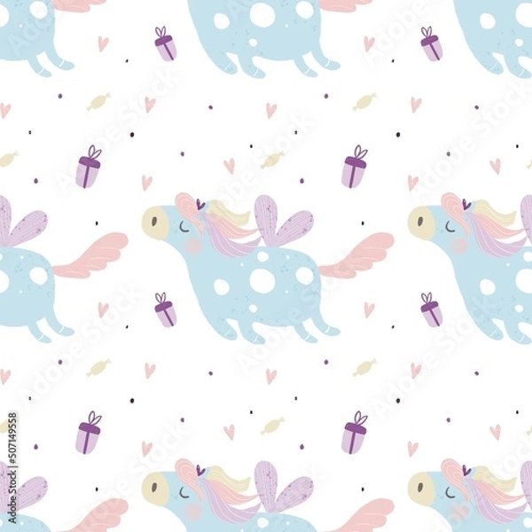 Fototapeta Pattern with cute Pegasus 
