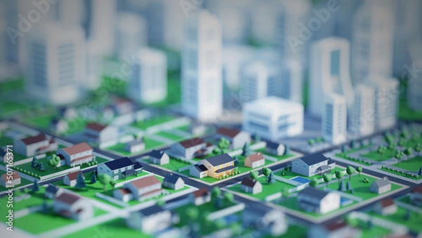 Obraz Clean, modern city with parks and green spaces. Digital 3D rendering.