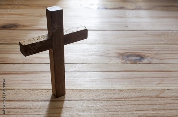Fototapeta Cross over  wood table with window light