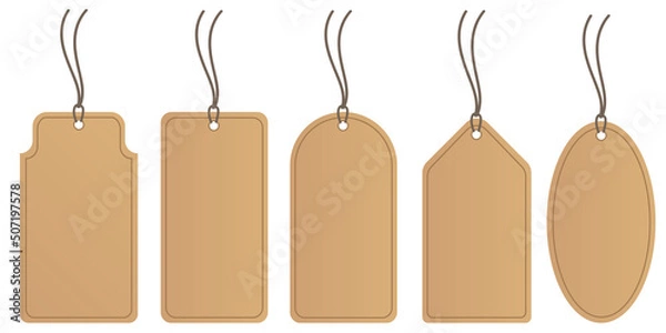 Fototapeta tag Horizontal Angled Hangtag Seam Beige With String And Shadow price tag Paper Label Isolated On White Background. Ready for your message. jpeg image jpg
