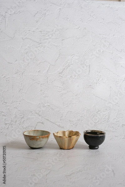 Obraz 色々な食器、陶器、ガラス、白背景