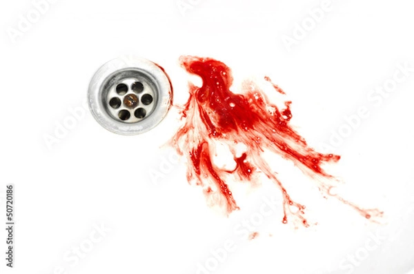 Obraz blood and spit splatter drains in a white sink