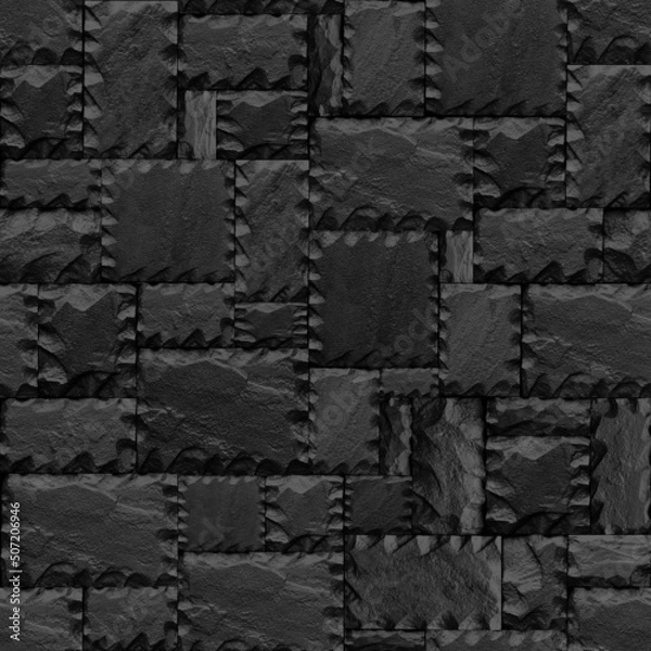 Fototapeta Seamlessly black stony wall pattern.