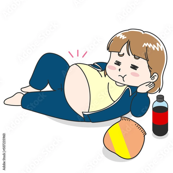 Obraz  ダラダラして太った女性のイラスト