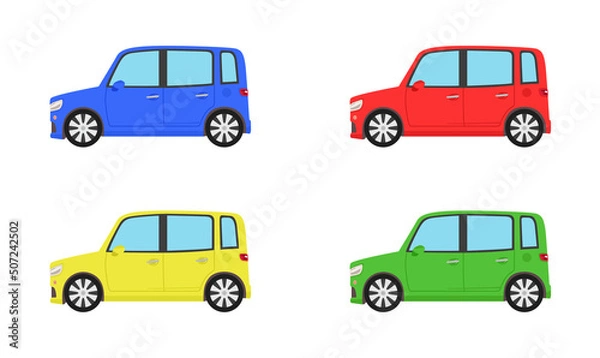 Fototapeta 横から見たカラフルな軽自動車（ビビットカラー）
