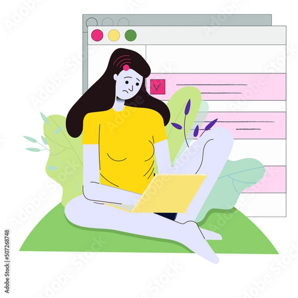 Obraz a girl with a laptop solves a serious problem