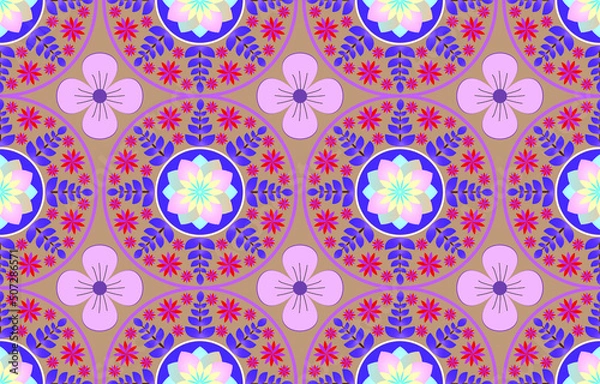 Obraz Geometric ethnic oriental ikat seamless pattern traditional Design for background,carpet,wallpaper,clothing,wrapping,Batik ,fabric ,embroidery style, Abstract Ornamental pattern.