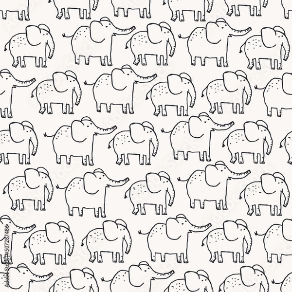 Fototapeta Cute seamless pattern with hand drawn elephants