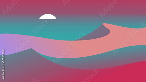 Obraz Flat sahara landscape design art vector illustration with desert 