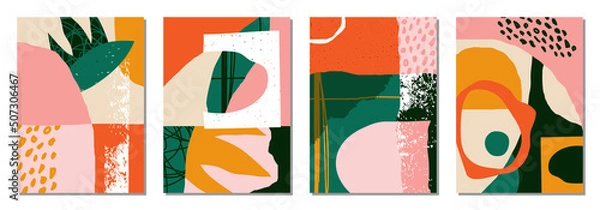 Fototapeta Set of trendy social media templates with abstract organic shapes composition in contemporary collage minimal style