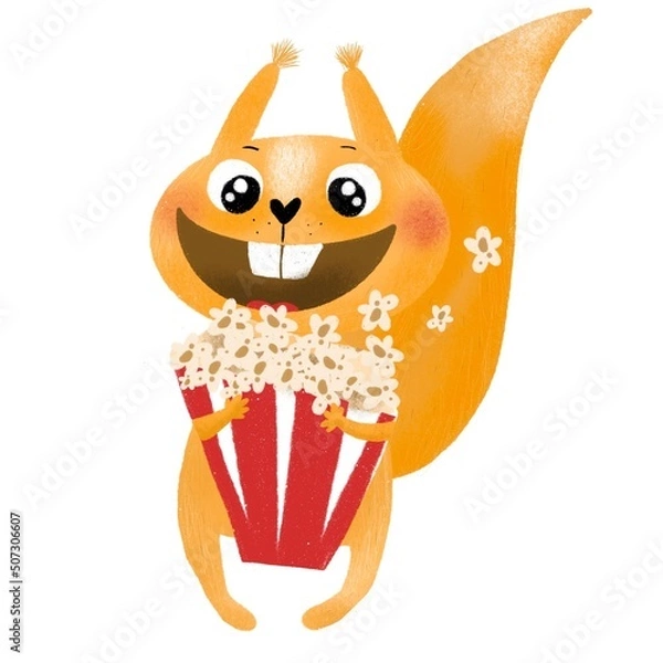 Fototapeta Cute squirrel with popcorn 