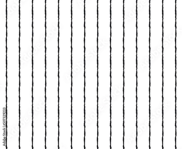 Fototapeta Simple imperfect vertical striped lines repeating regular pattern in rough-edged black outline with blank white background, vector illustration