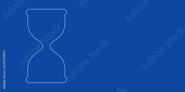 Fototapeta A large white outline hourglass symbol on the left. Designed as thin white lines. Vector illustration on blue background
