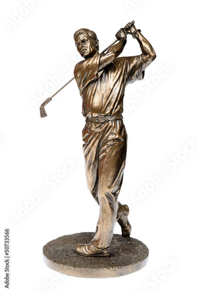 Fototapeta Bronze golfer statue isolated on white with clipping path.