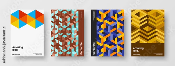 Fototapeta Modern corporate cover A4 design vector template composition. Amazing geometric tiles annual report concept set.