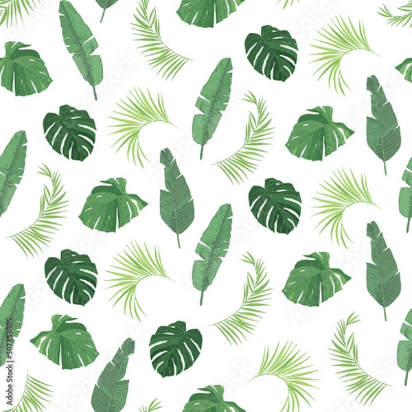 Fototapeta Palm leaves vector seamless pattern