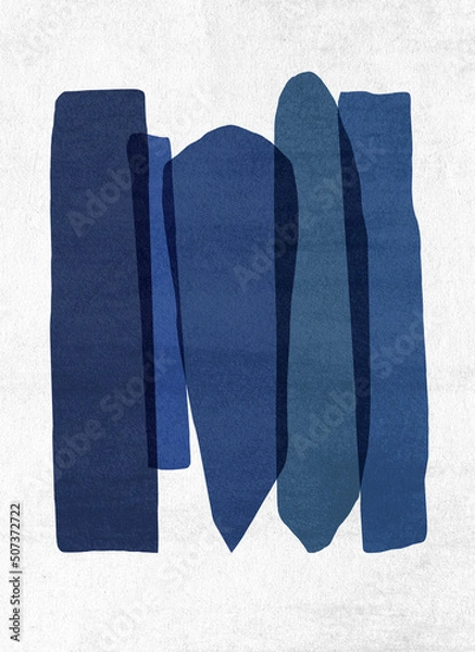 Fototapeta A blue mid century style abstract art print