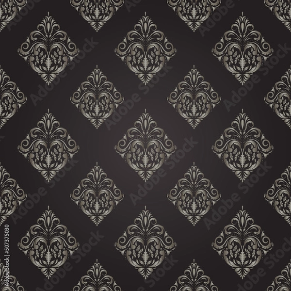 Fototapeta Vector brawn damask seamless pattern element. Classical luxury old-fashioned damask ornament, royal Victorian seamless texture for wallpapers, textile, wrapping. Exquisite floral baroque template.