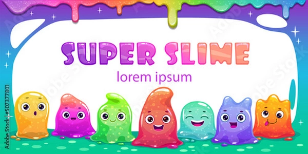 Obraz Cute childish banner with tiny slime monsters