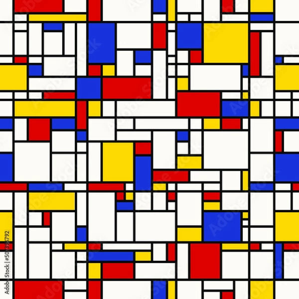 Fototapeta Seamless abstract mosaic pattern. (Piet Mondrian emulation).