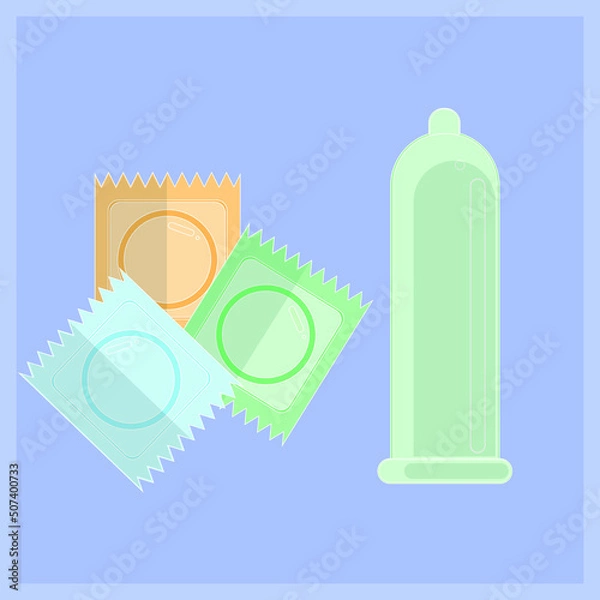 Fototapeta Vector image of a packaged and opened condom