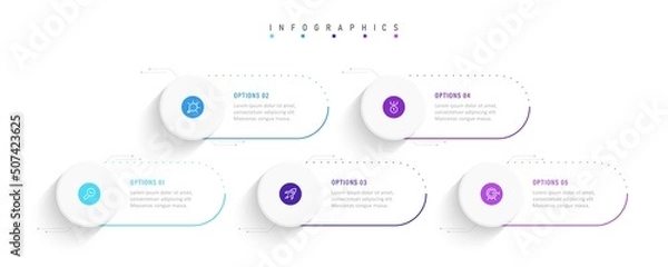 Fototapeta Vector Infographic label design template with icons and 5 options or steps. Can be used for process diagram, presentations, workflow layout, banner, flow chart, info graph.