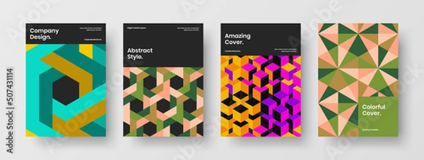 Fototapeta Bright geometric pattern banner illustration bundle. Original brochure vector design template composition.