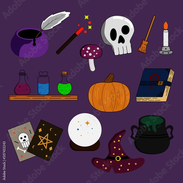 Fototapeta Cartoon magic elemets vector illustration