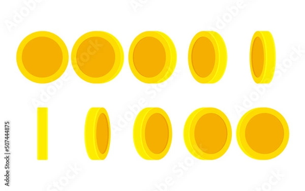 Fototapeta Empty gold coin rotating. Animation sprite sheet isolated on white background