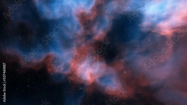 Fototapeta bright nebula, nebula in space, majestic red-purple nebula, beautiful space background 3D render