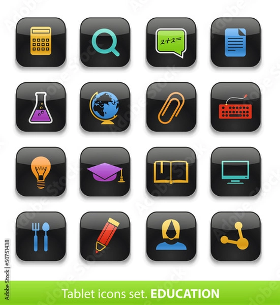 Fototapeta Education. Tablet buttons collection isolated on white