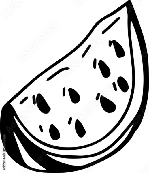 Fototapeta watermelon slice fruit 
stickers summer doodle sketch hand drawn line graphic black and white big set of separate elements separately on a white background umbrella pineapple anchor sun
