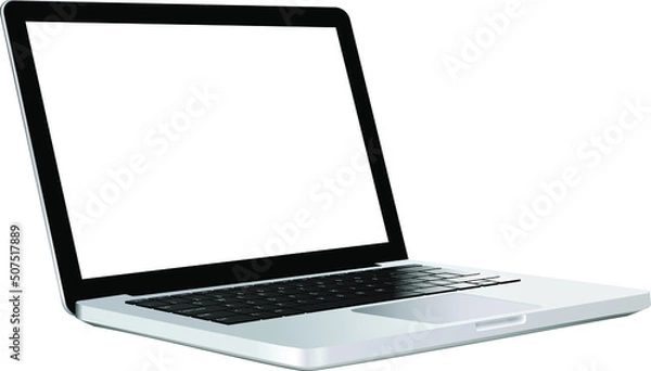 Fototapeta Realistic laptop vector mockup with empty screen perspective rotated view for website presentation ui ux.
