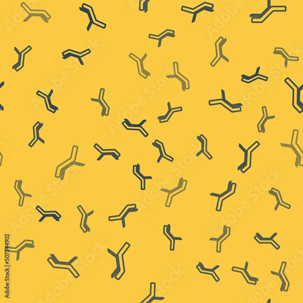Fototapeta Blue line Sunbed icon isolated seamless pattern on yellow background. Sun lounger. Vector