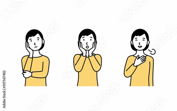 Fototapeta 表情のバリエーションイラスト（女性）