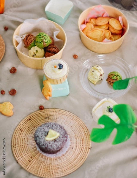 Obraz For dessert, a tasty treat, place on a soft, light creamy fabric