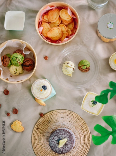 Obraz For dessert, a tasty treat, place on a soft, light creamy fabric