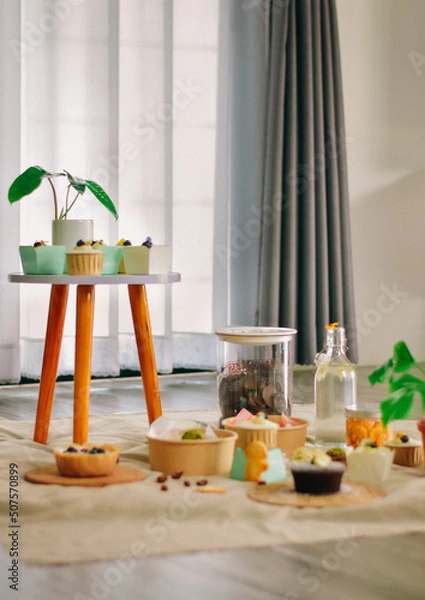 Obraz For dessert, a tasty treat, place on a soft, light creamy fabric