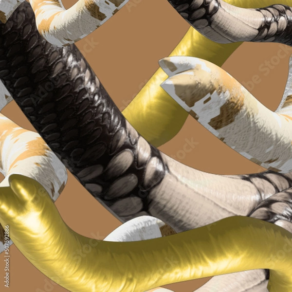Fototapeta Venomous snakes intertwined. 3 d print for printing on textiles, poster, stationery, backdrop, picture imprint.