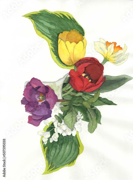 Obraz 花の絵／チューリップ。花の表情を華やかにかわいく素敵に表現した水彩画です。花好きな一人の作家による作品集です。