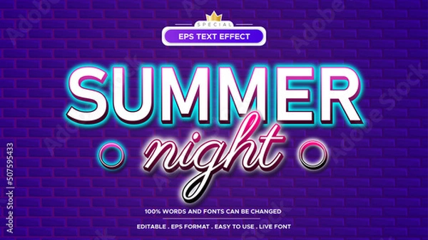 Obraz summer night neon text effect 3d editable style